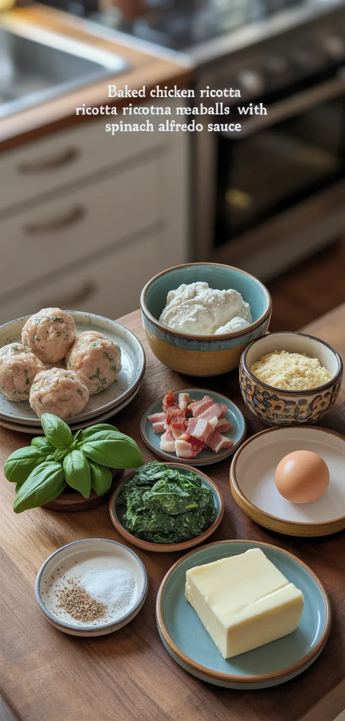 Ingredients photo for Baked Chicken Ricotta Meatballs With Spinach Alfredo Sauce Recipe