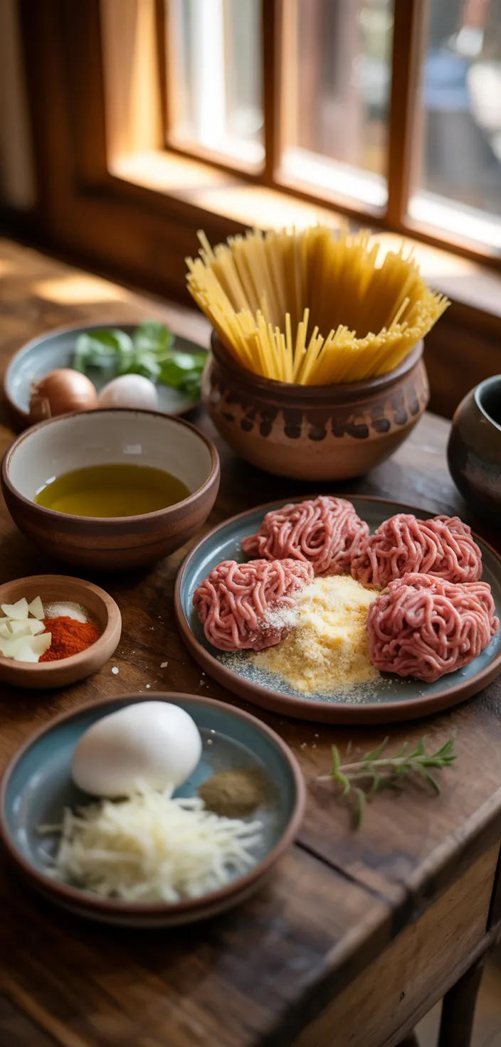 Ingredients photo for Baked Spaghetti & Meatballs Recipe