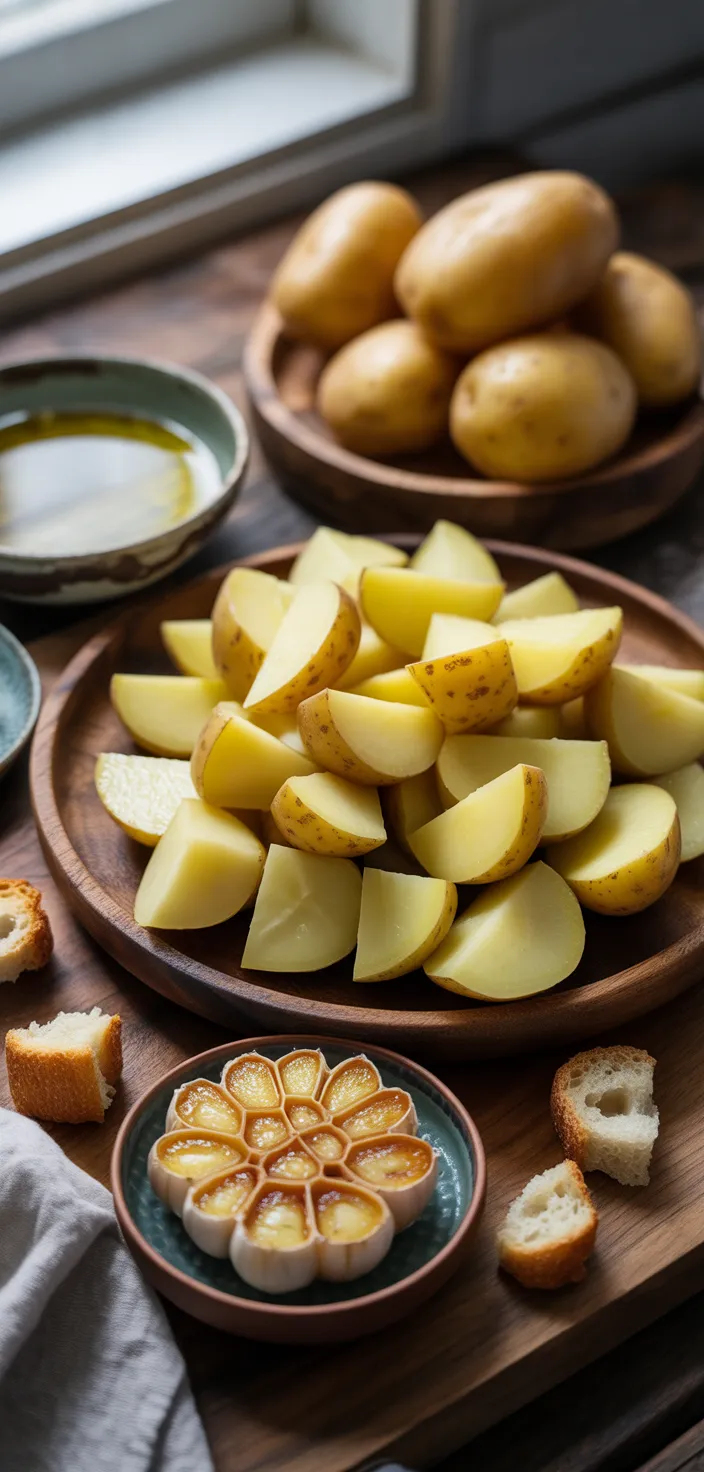 Ingredients photo for CREAMY ROASTED GARLIC POTATO SOUP (VEGAN) Recipe