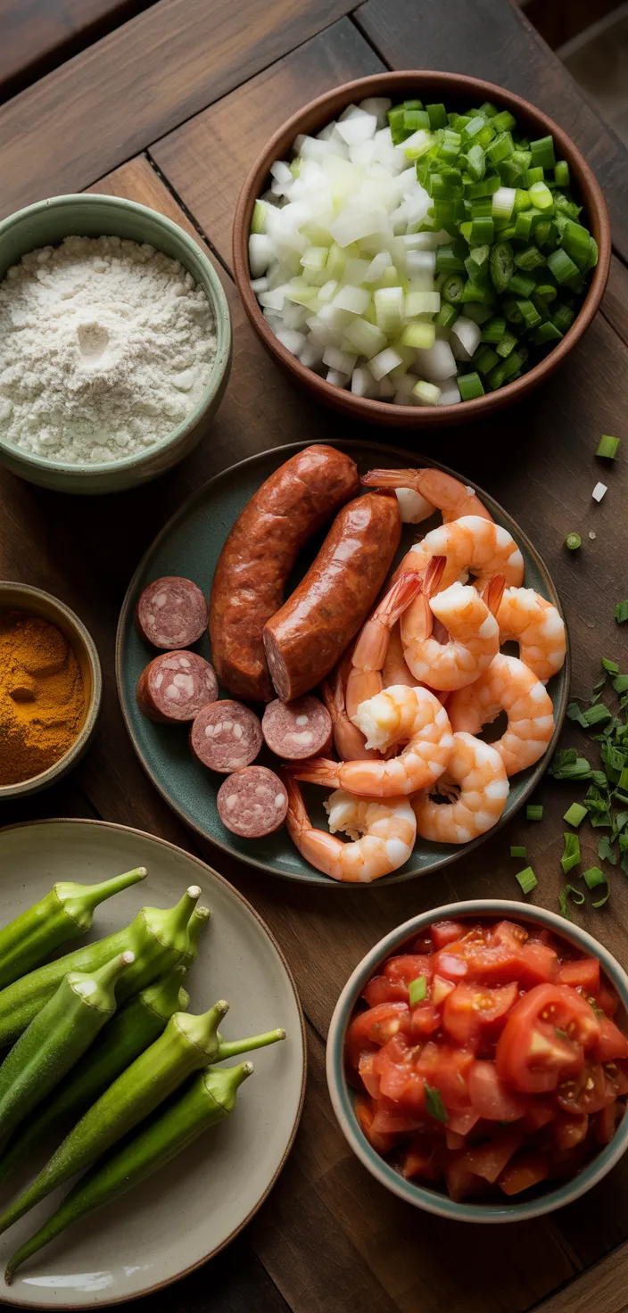 Ingredients photo for Delicious And Hearty Shrimp And Sausage Gumbo Is The Perfect Dinner Recipe To Have On Hand!