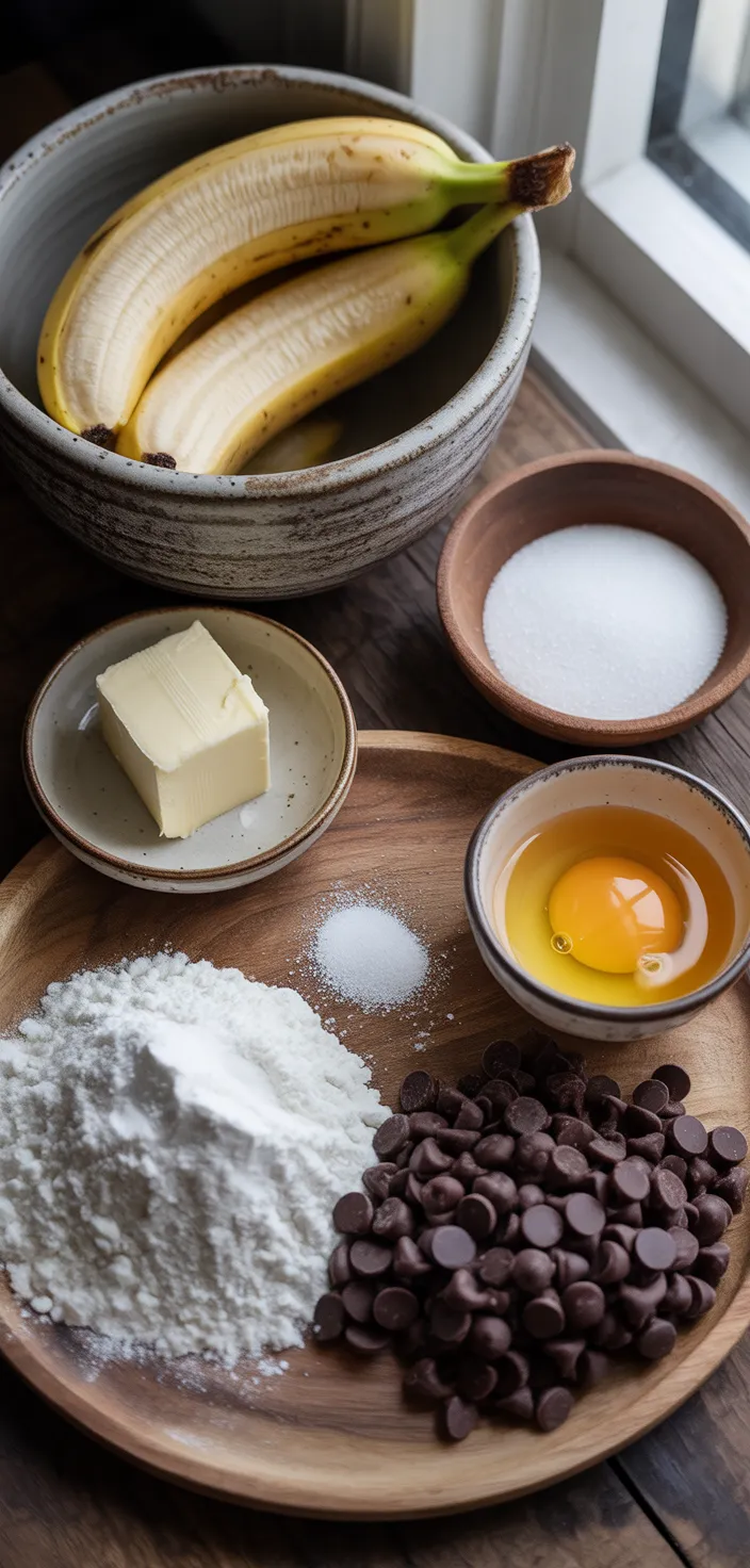 Ingredients photo for EASY CHOCOLATE CHIP BANANA BREAD Recipe
