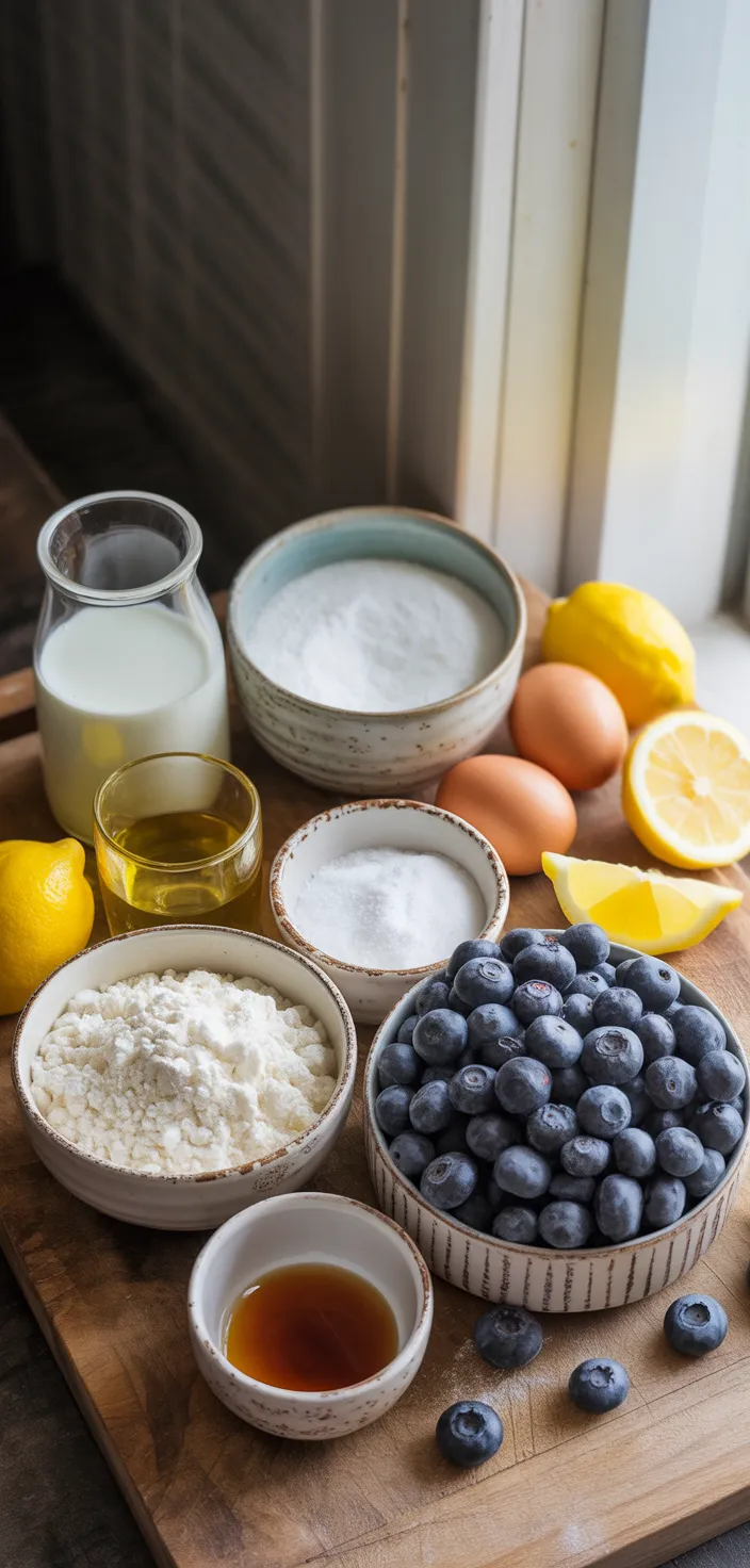 Ingredients photo for Easy Lemon Blueberry Sheet Cake Recipe