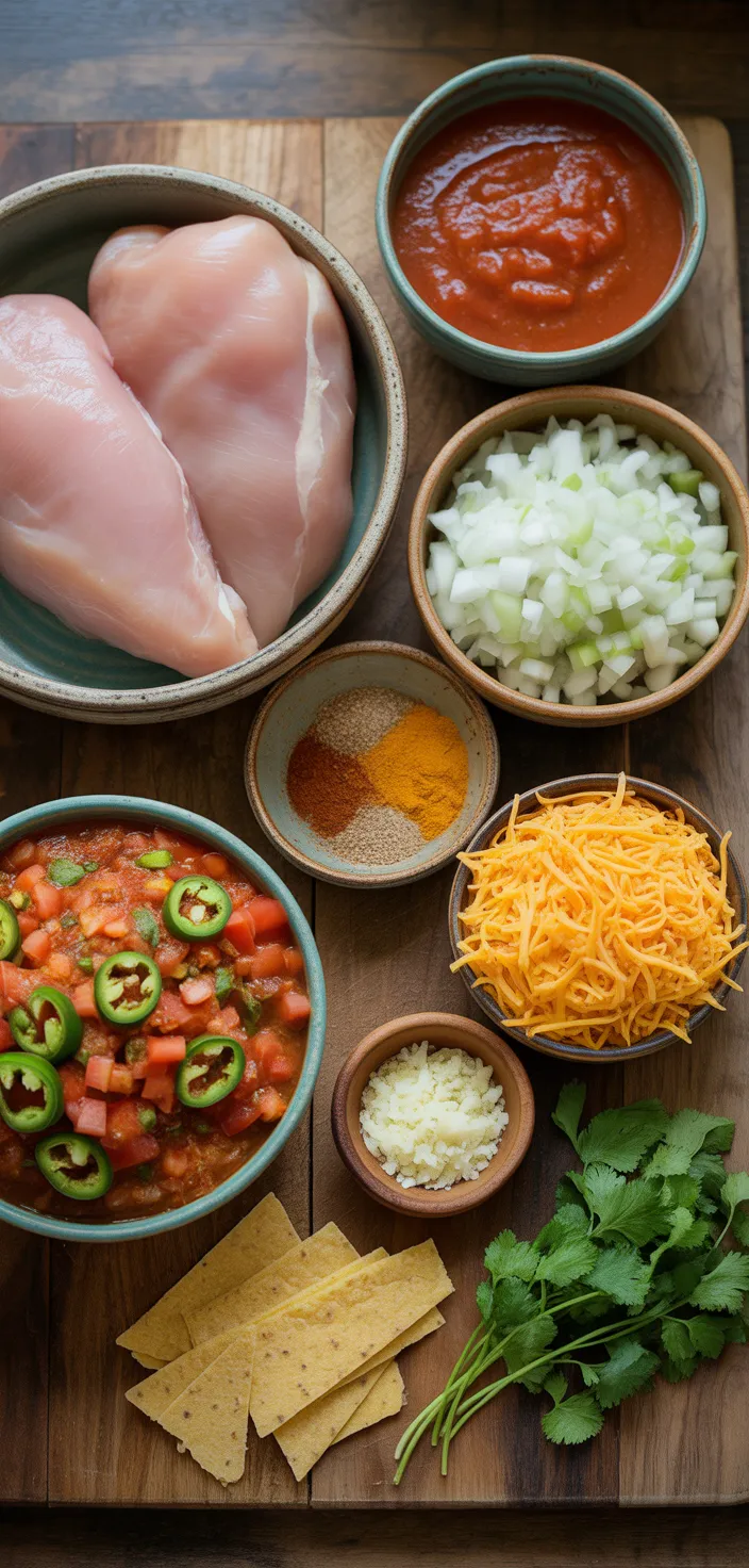 Ingredients photo for Hearty Crockpot Chicken Enchilada Casserole Recipe