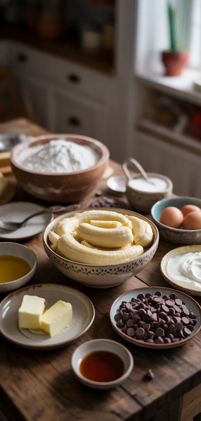Ingredients photo for MOIST Chocolate Chip Banana Bread Recipe