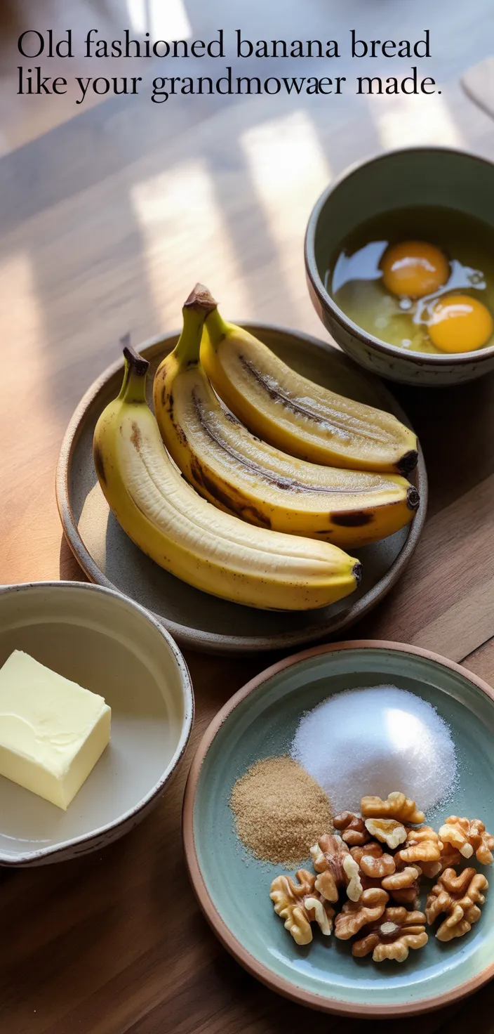 Ingredients photo for Old Fashioned Banana Bread Like Your Grandmother Made Recipe