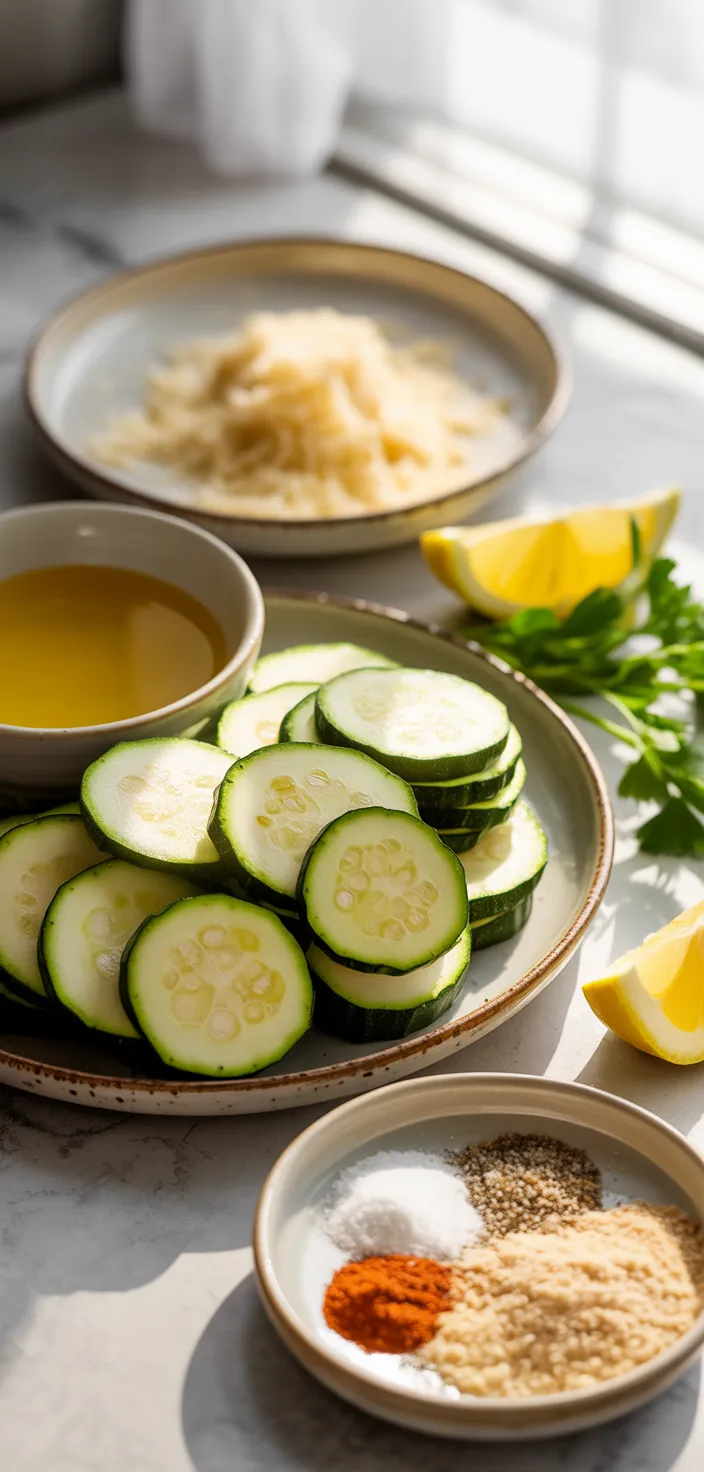Ingredients photo for Baked Parmesan Zucchini Chips Recipe