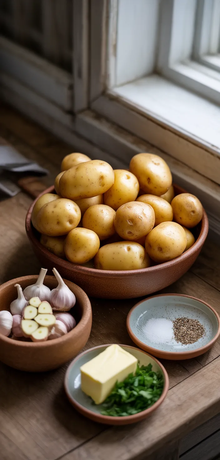 Ingredients photo for Brabant Potatoes (Crispy Garlic Butter Potatoes) Recipe