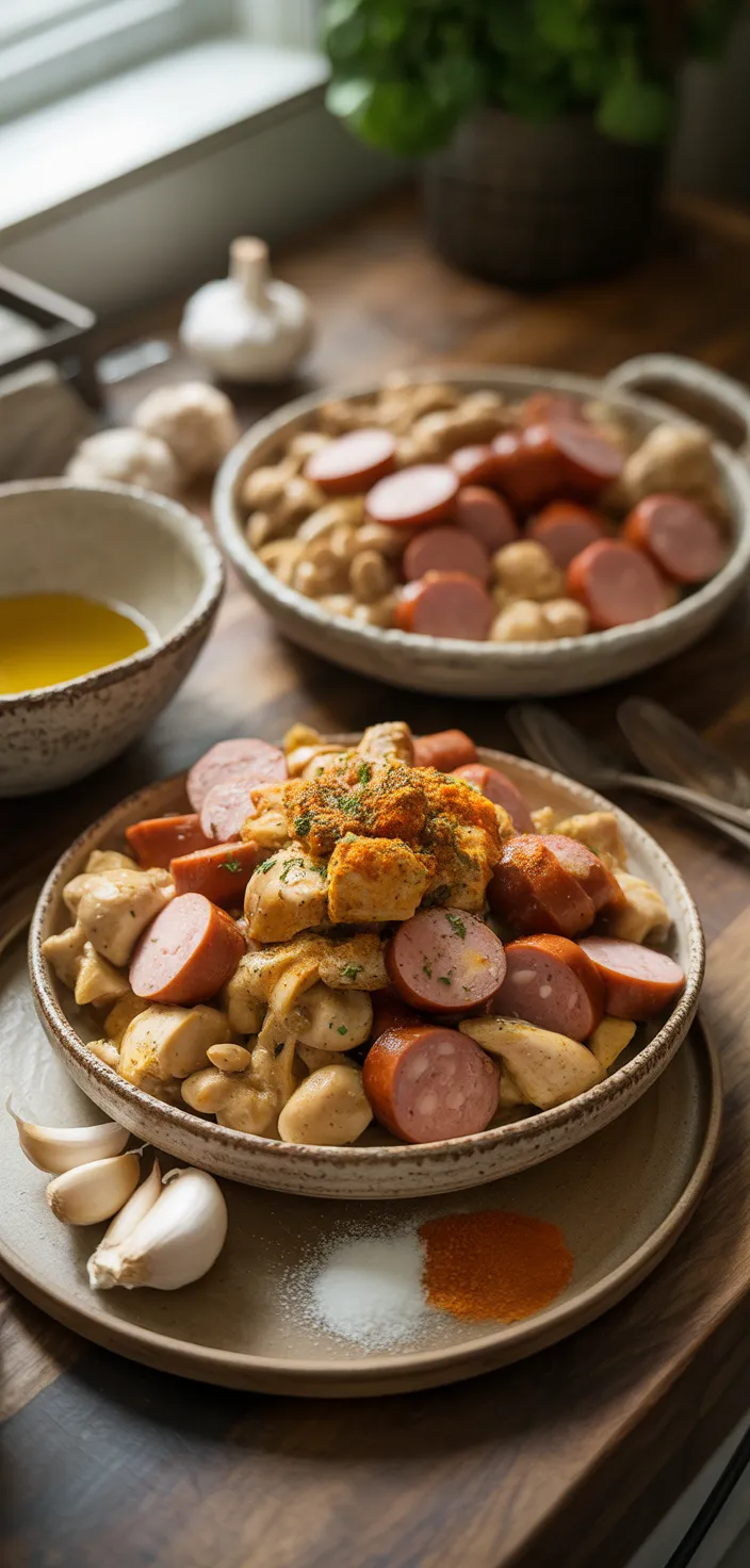 Ingredients photo for Cajun Chicken And Sausage Pasta Recipe