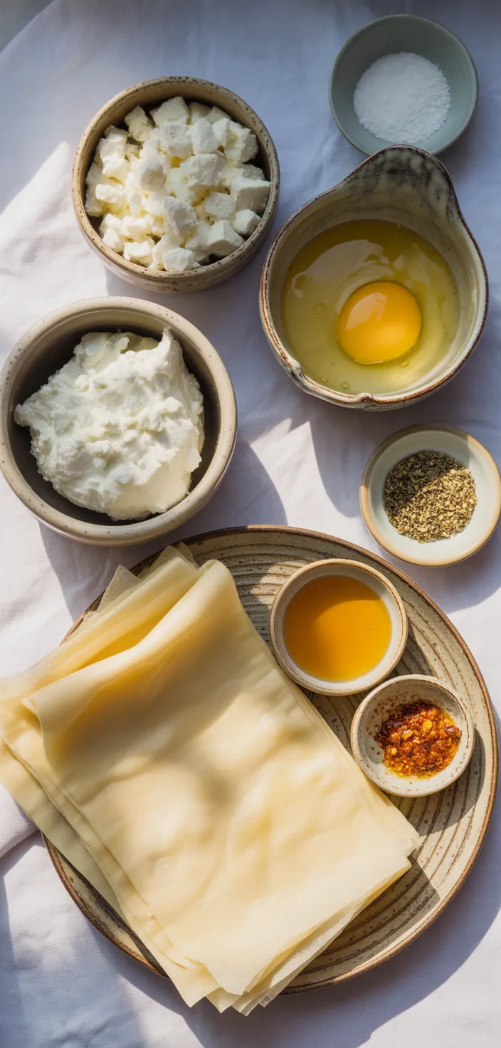 Ingredients photo for Oven Fried Feta Rolls With Chili Honey Recipe