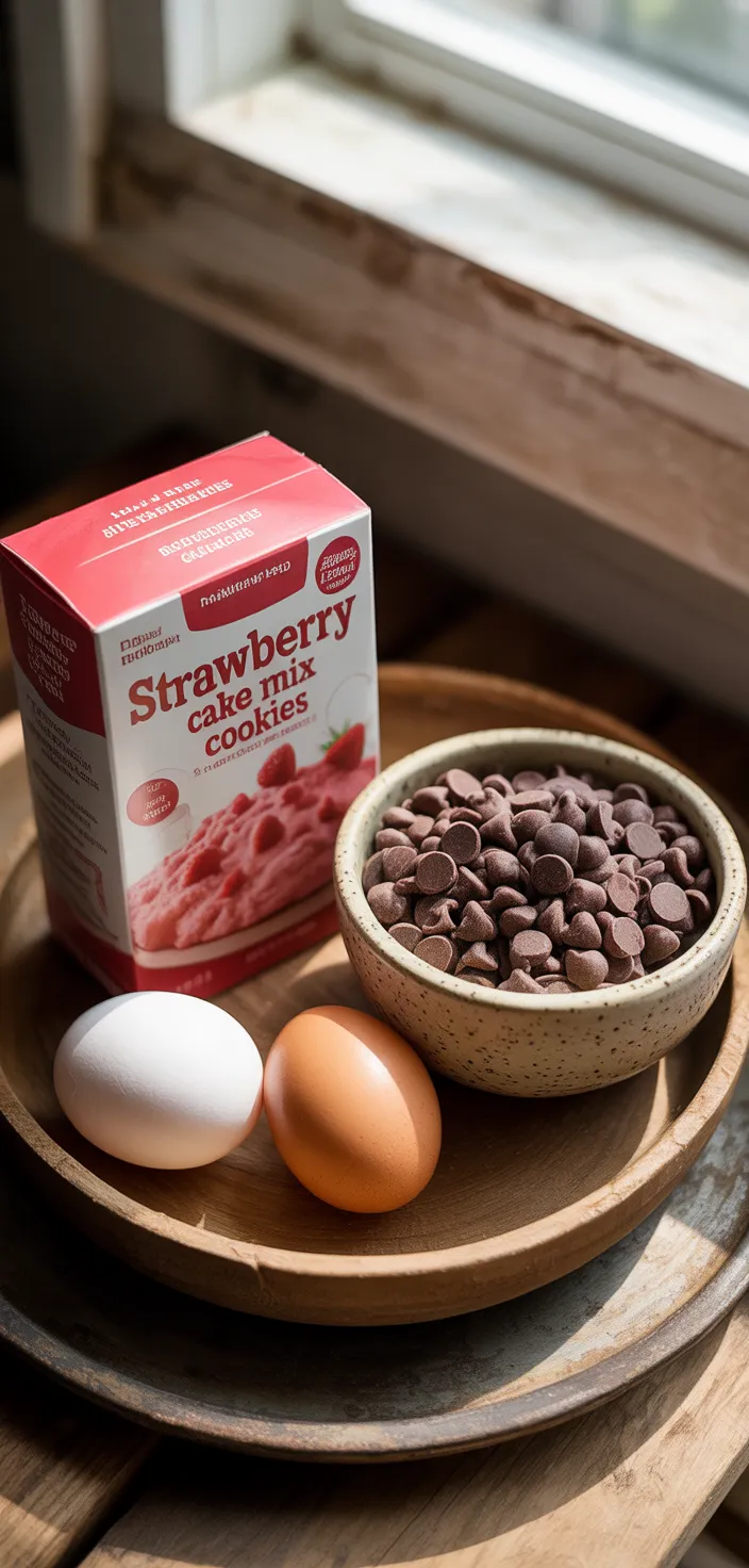 Ingredients photo for Strawberry Cake Mix Cookies Recipe