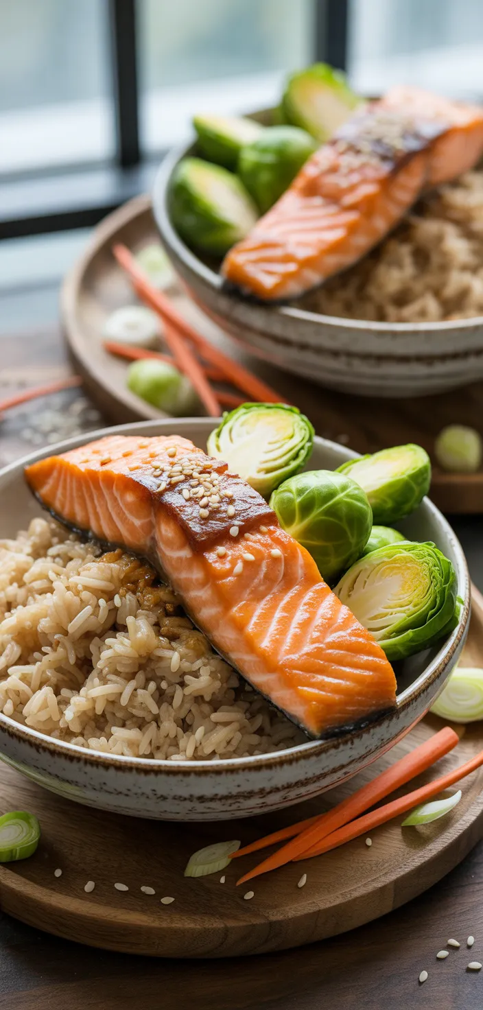 Ingredients photo for Teriyaki Salmon Bowls With Crispy Brussels Sprouts Recipe