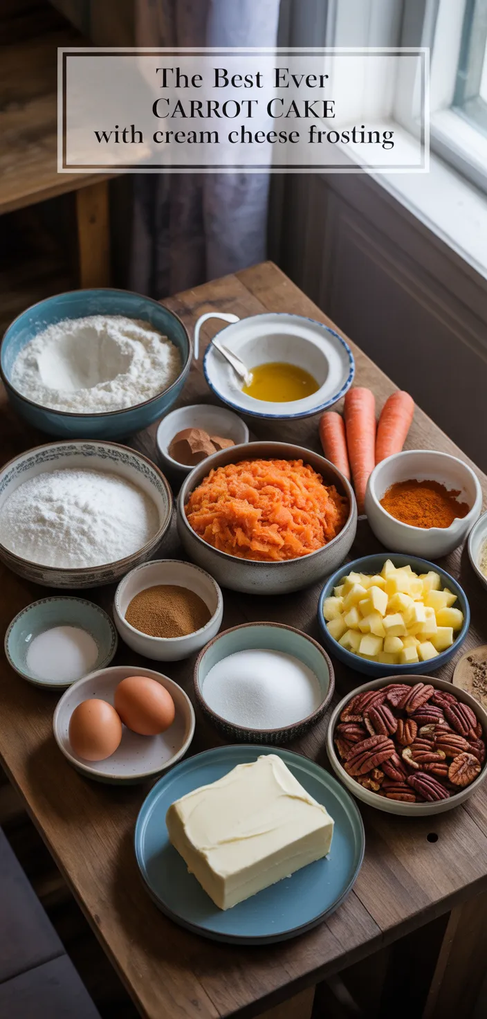 Ingredients photo for The Best Ever Carrot Cake With Cream Cheese Frosting Recipe