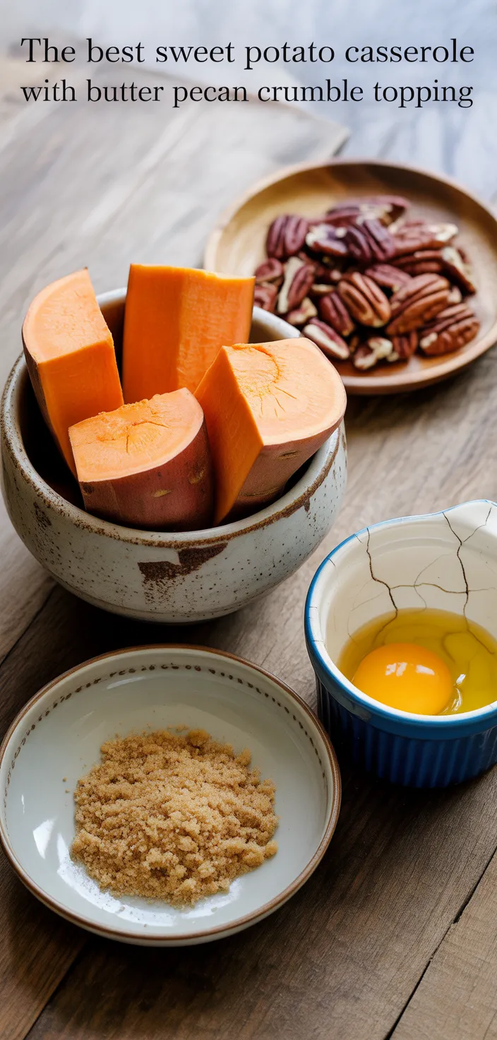 Ingredients photo for The Best Sweet Potato Casserole With Butter Pecan Crumble Topping Recipe