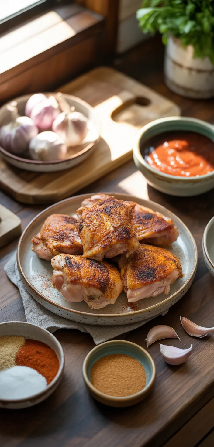 Ingredients photo for Caramelized BBQ Chicken Thighs In The Oven Recipe