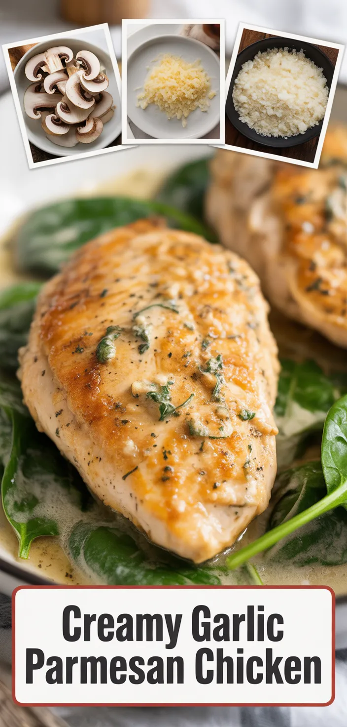 A photo of Creamy Chicken Mushroom With Garlic, Parmesan, And Spinach! Recipe
