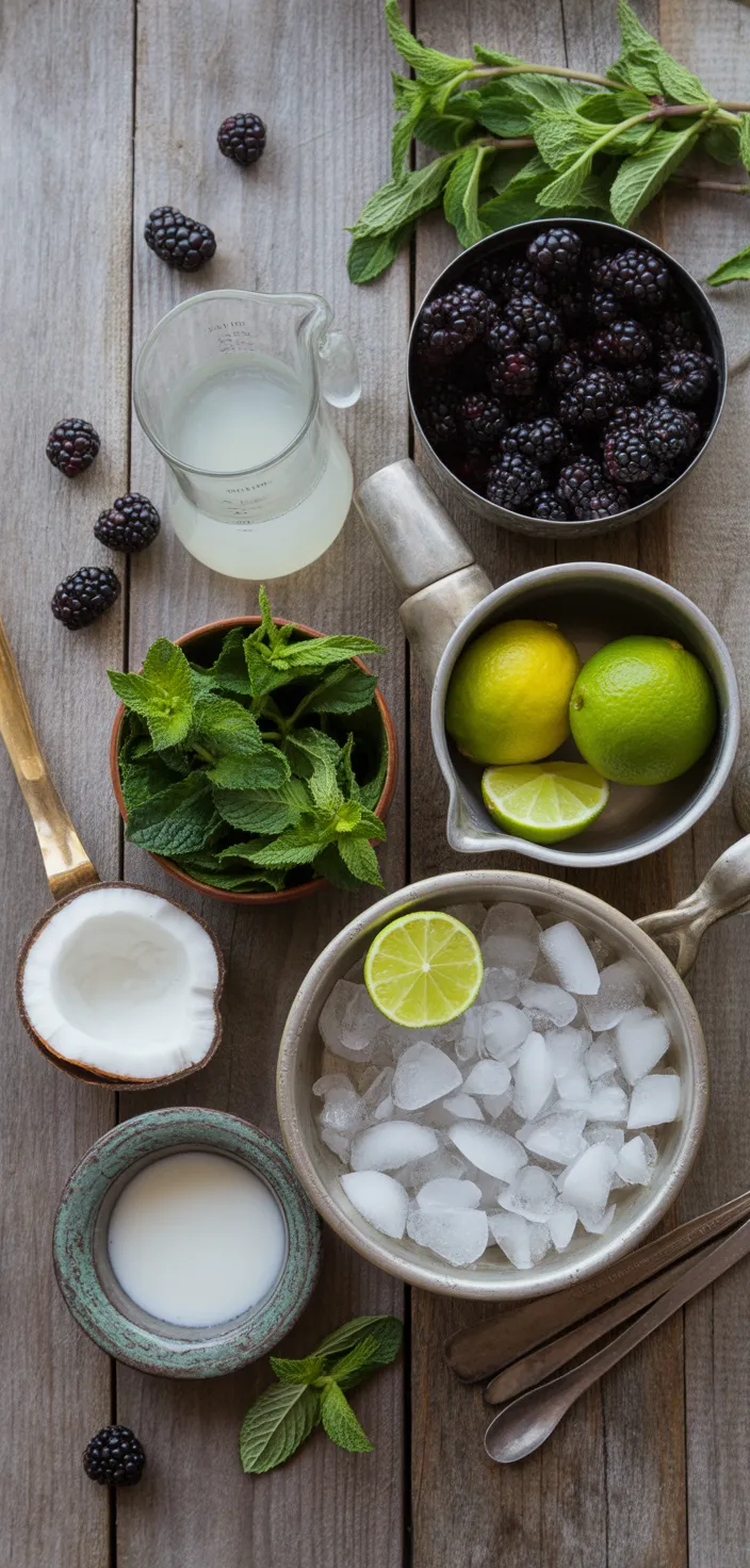 Ingredients photo for Creamy Coconut Blackberry Mojitos Recipe