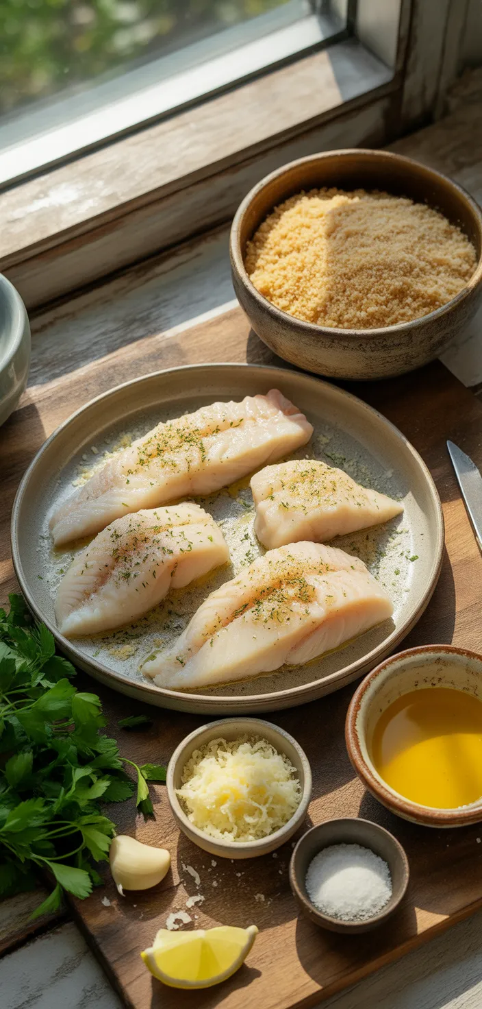 Ingredients photo for Easy Parmesan Breadcrumb Crusted Baked Fish Recipe