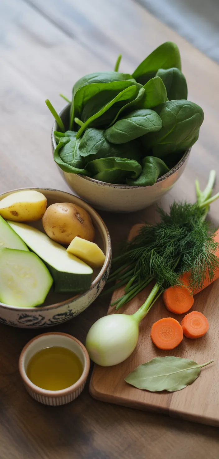 Ingredients photo for Green Borscht (Ukrainian Spinach Soup) Recipe