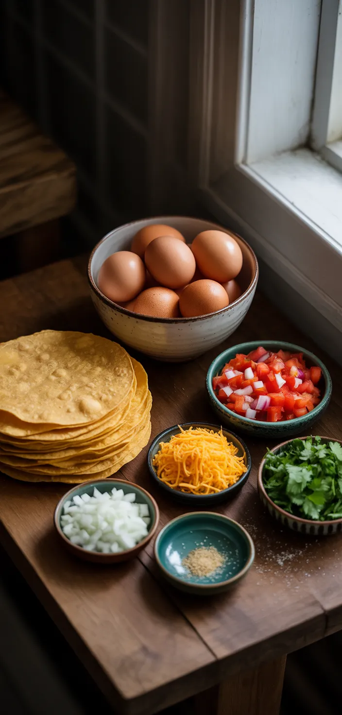 Ingredients photo for Migas Recipe (Scrambled Eggs With Crispy Tortillas)