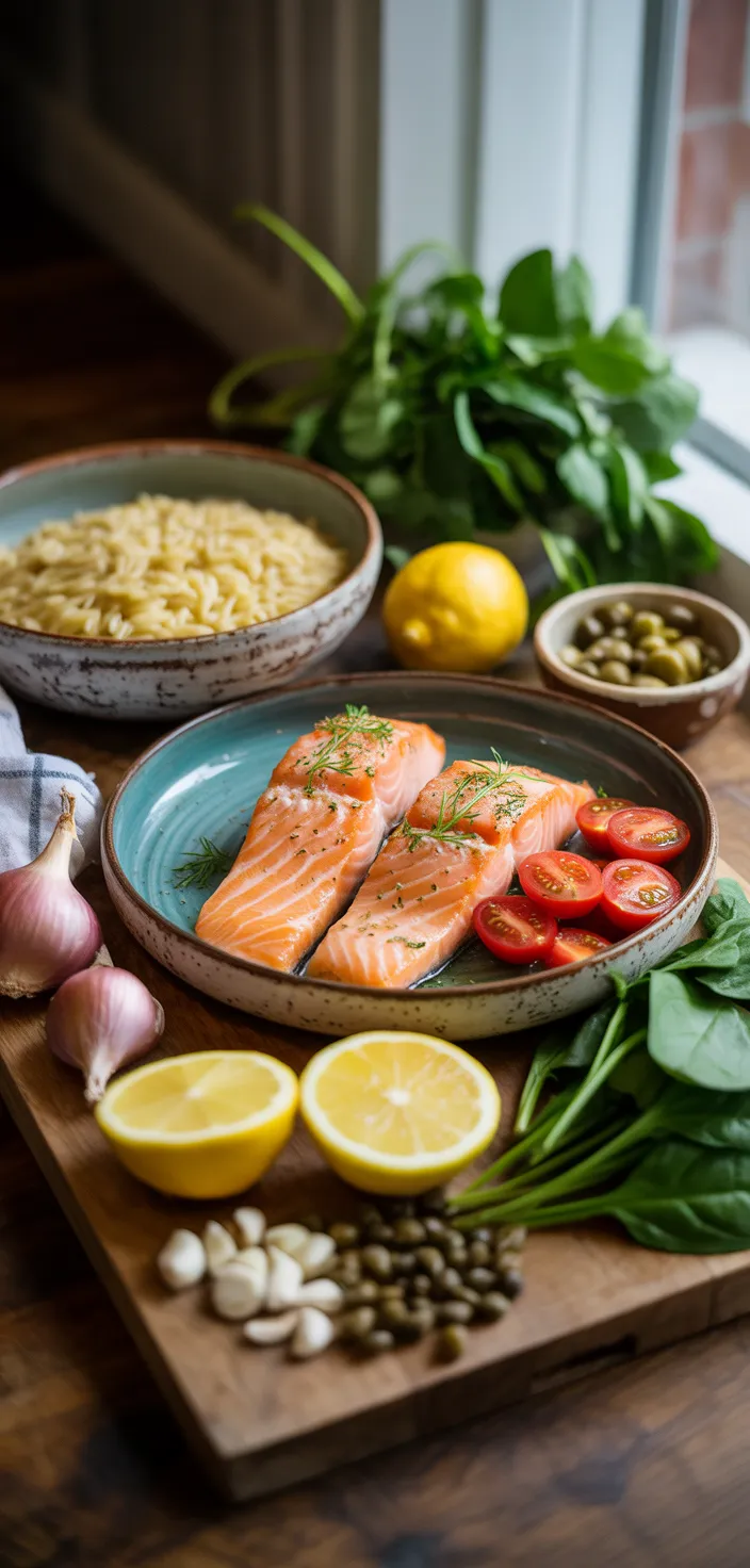 Ingredients photo for Seared Salmon With Lemon Orzo Recipe