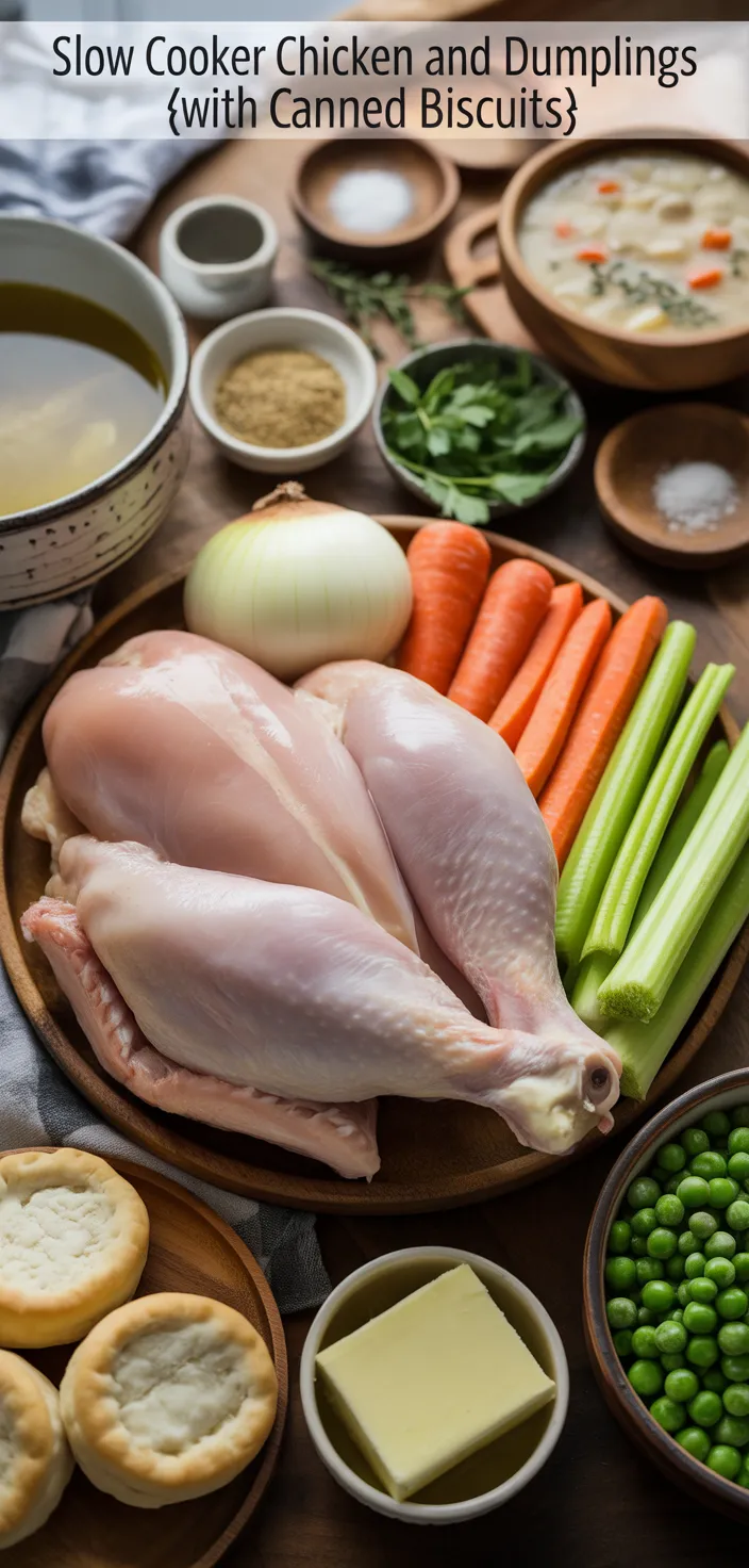Ingredients photo for Slow Cooker Chicken And Dumplings {with Canned Biscuits} Recipe