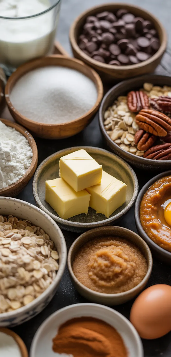 Ingredients photo for Brown Butter Pumpkin Oatmeal Chocolate Chip Cookies. Recipe