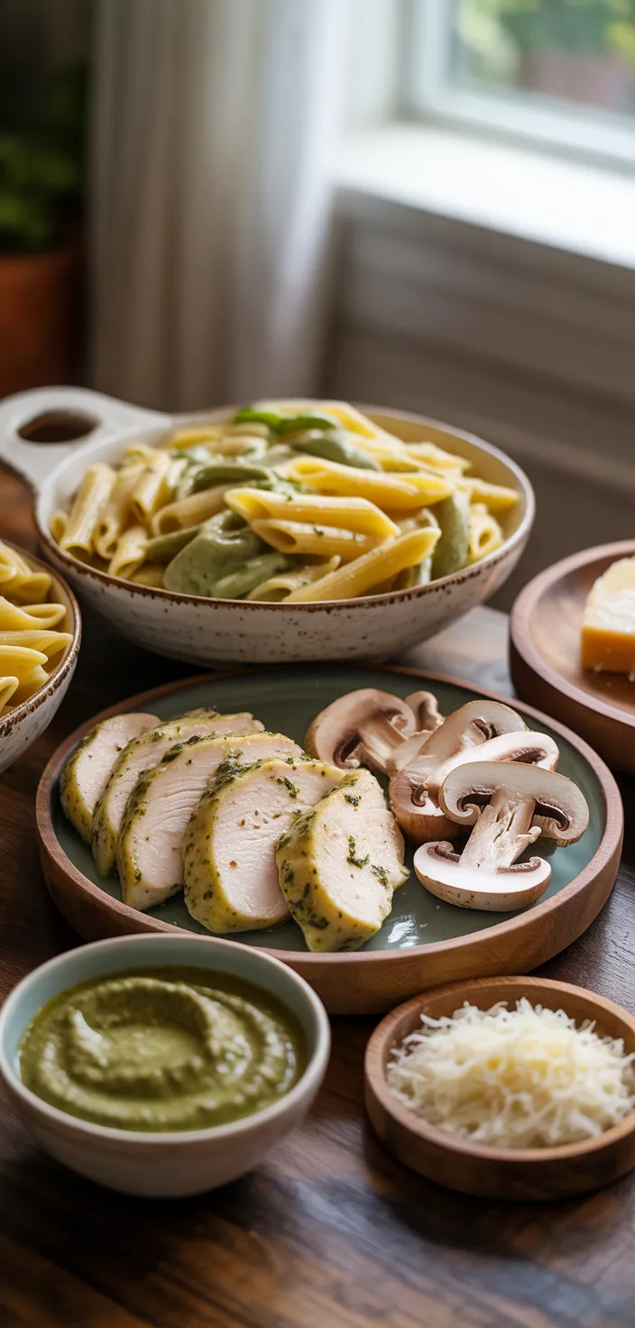 Ingredients photo for Chicken Pesto Pasta In Creamy White Wine Sauce Recipe