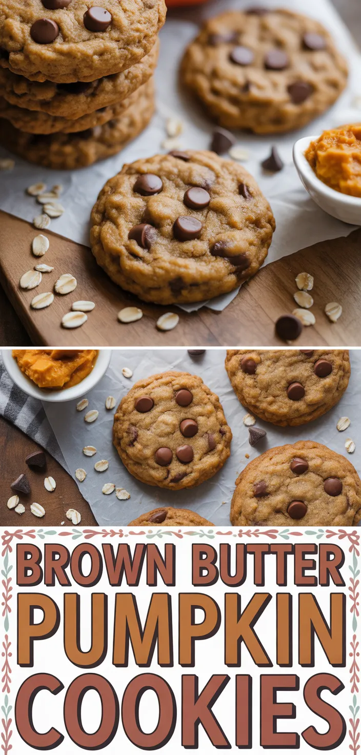 A photo of Brown Butter Pumpkin Oatmeal Chocolate Chip Cookies. Recipe