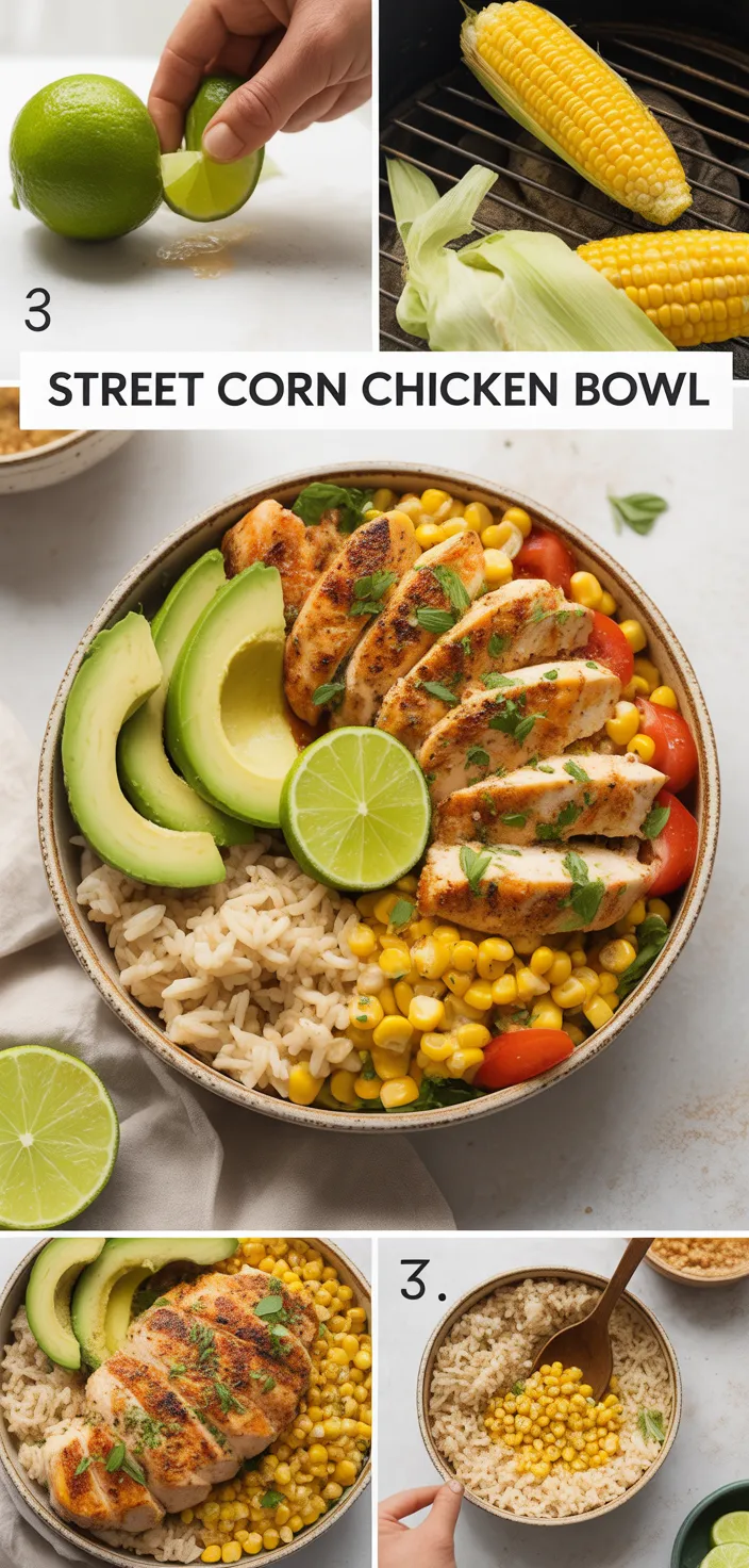 A photo of Healthy And Delicious Street Corn Chicken Rice Bowl Recipe
