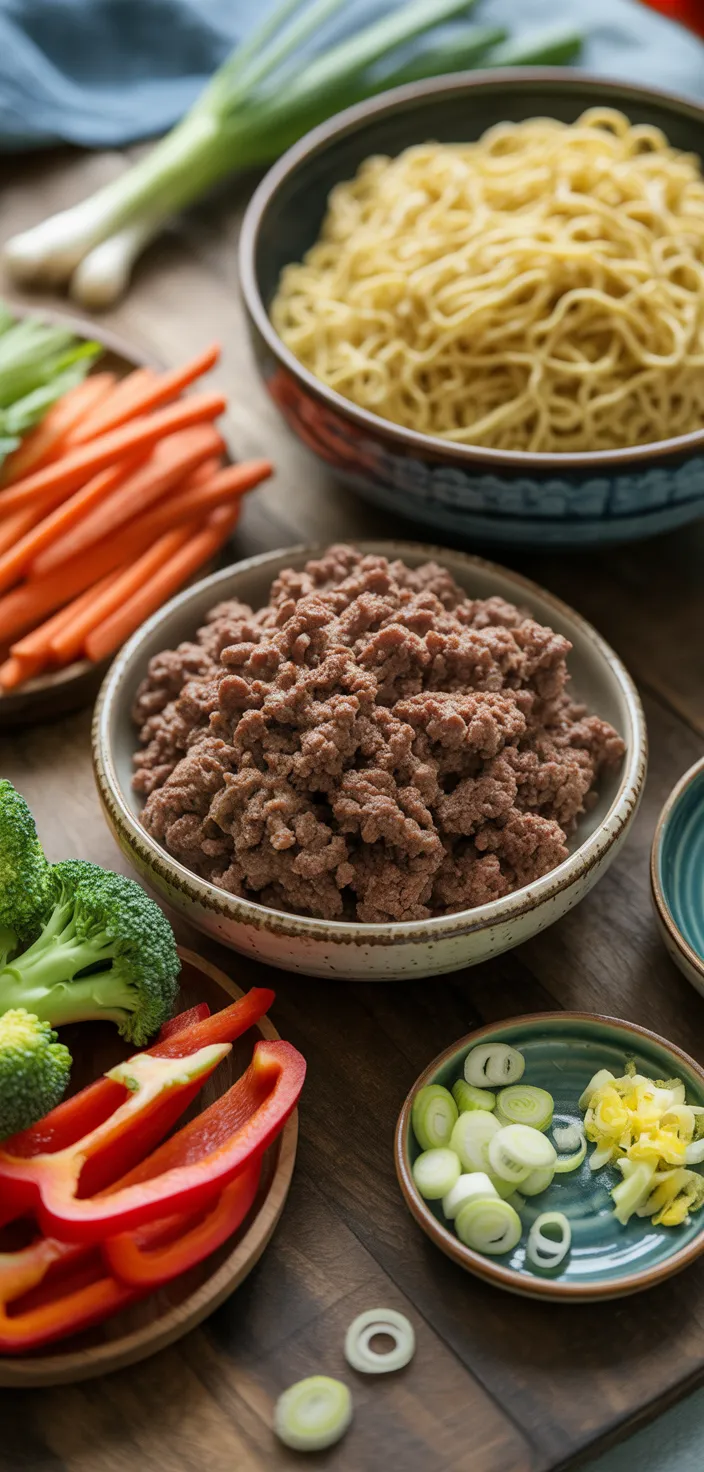 Ingredients photo for Mongolian Ground Beef Noodles Homemade Recipes