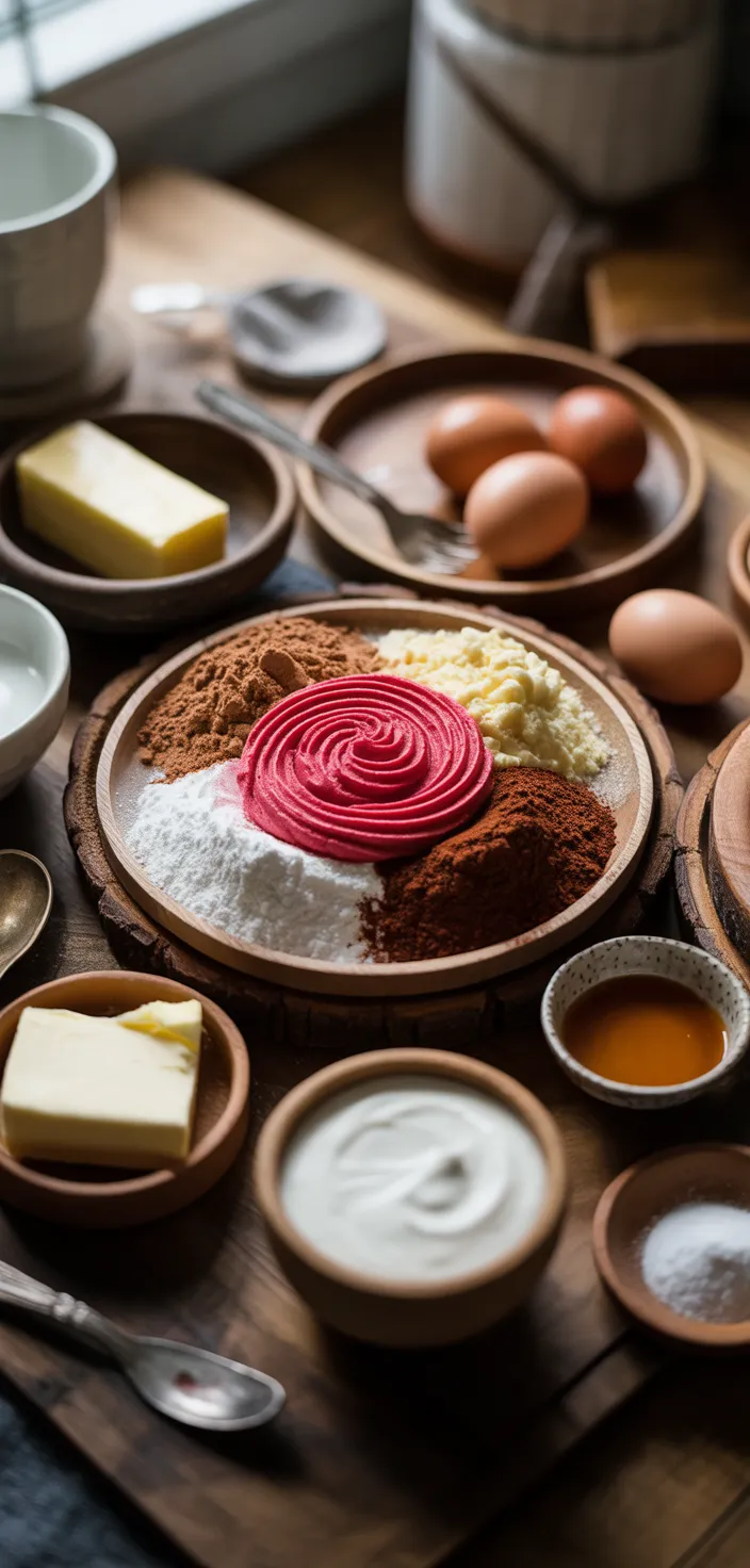 Ingredients photo for Red Velvet Cheesecake Cupcakes Recipe