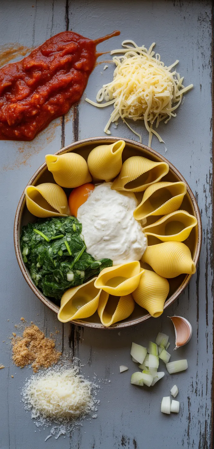 Ingredients photo for Stuffed Pasta Shells With Spinach & Ricotta Recipe