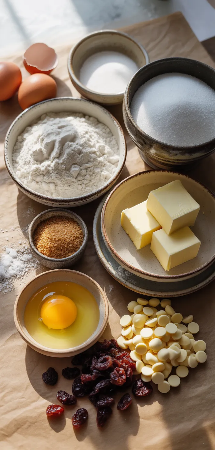 Ingredients photo for White Chocolate Cranberry Cookies (no Chill Time) Recipe