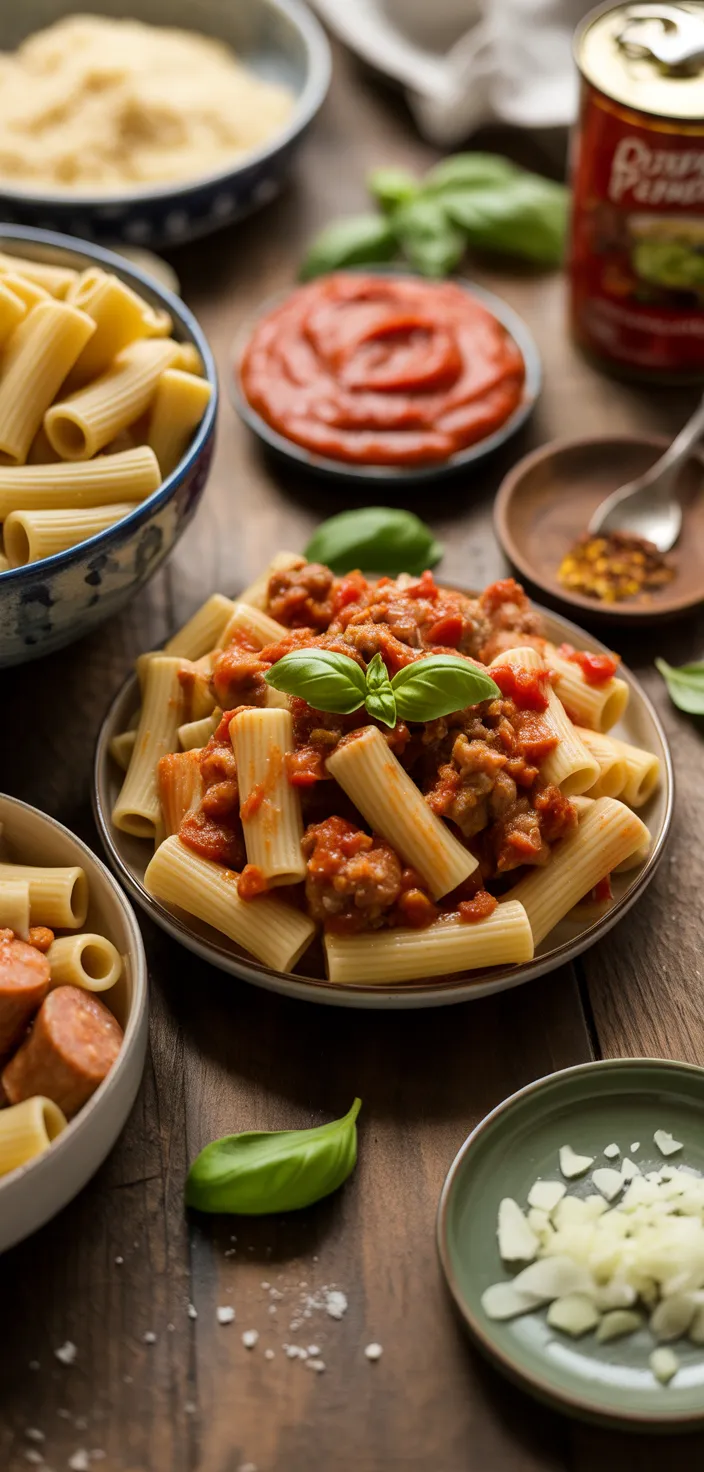 Ingredients photo for Italian Sausage Rigatoni With Spicy Cream Sauce Recipe
