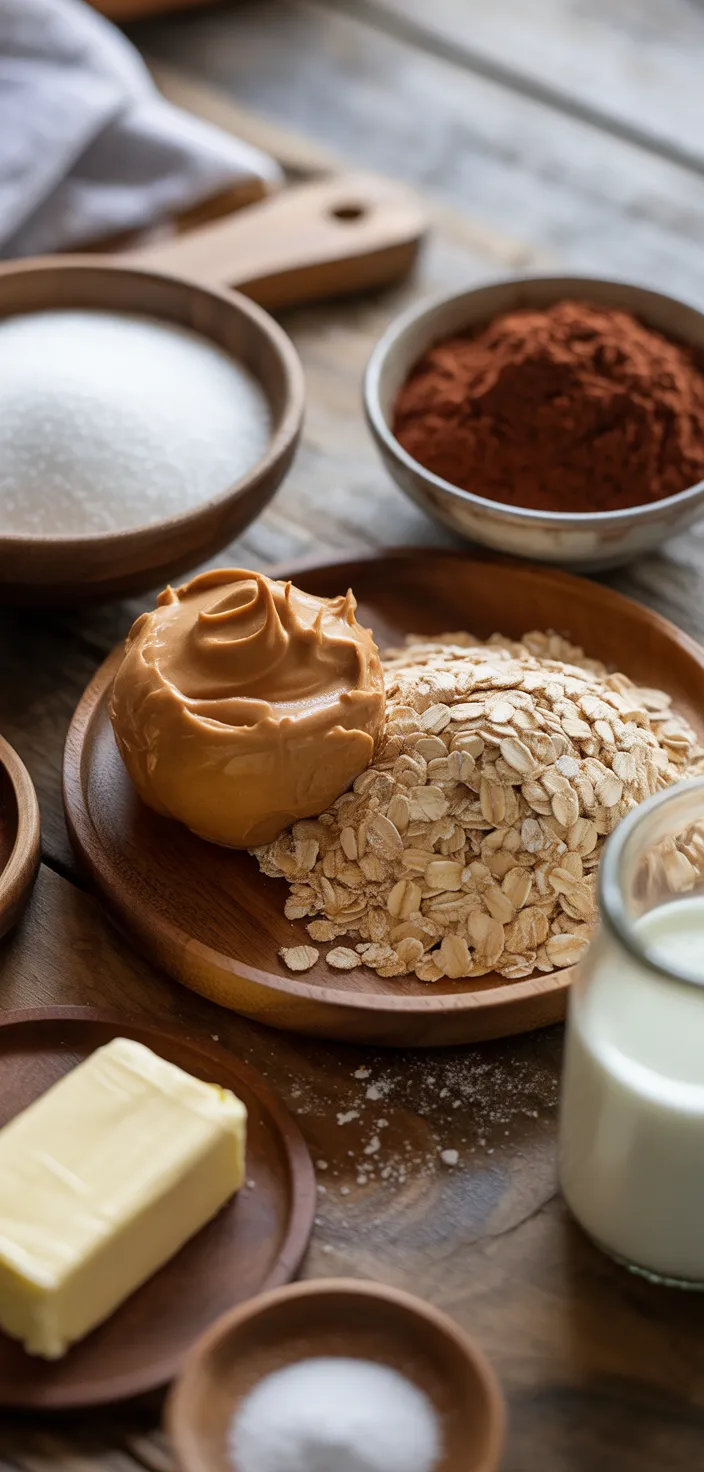 Ingredients photo for No Bake Chocolate Oatmeal Bars Recipe