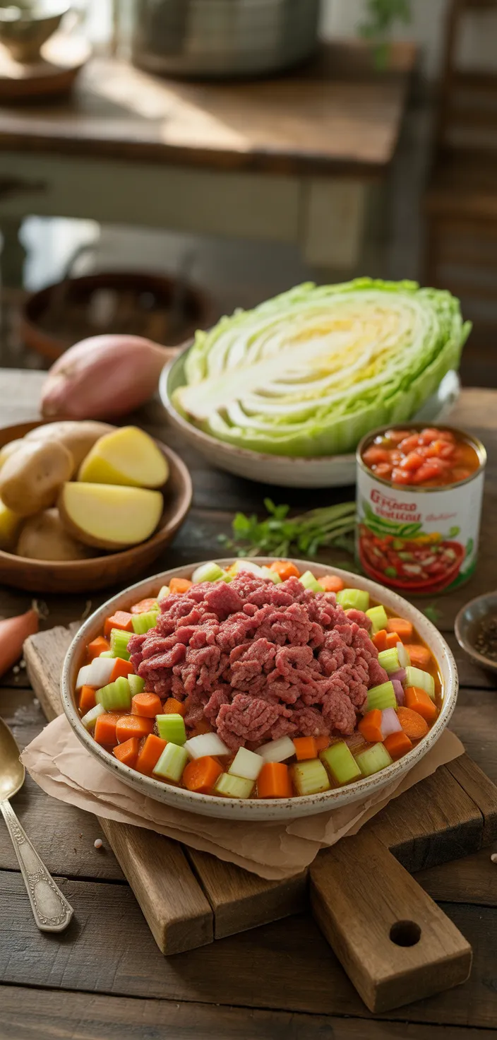 Ingredients photo for Chunky Beef, Cabbage And Tomato Soup (Instant Pot Or Stove Top) Recipe