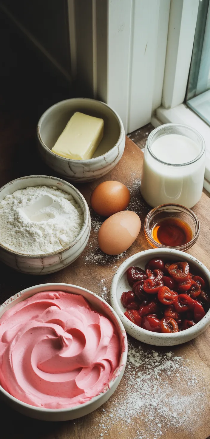 Ingredients photo for Cherry Chip Cupcakes Recipe