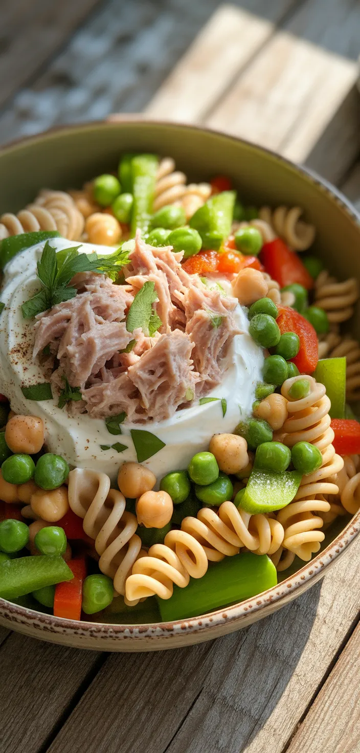 Ingredients photo for High Protein Tuna Pasta Salad For Meal Prep Recipe