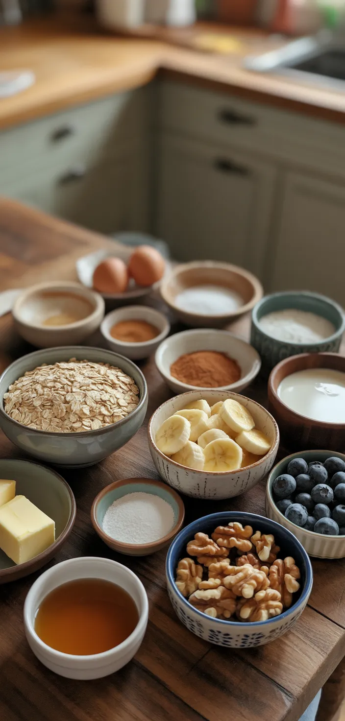 Ingredients photo for The BEST Baked Blueberry Banana Baked Oatmeal! Recipe
