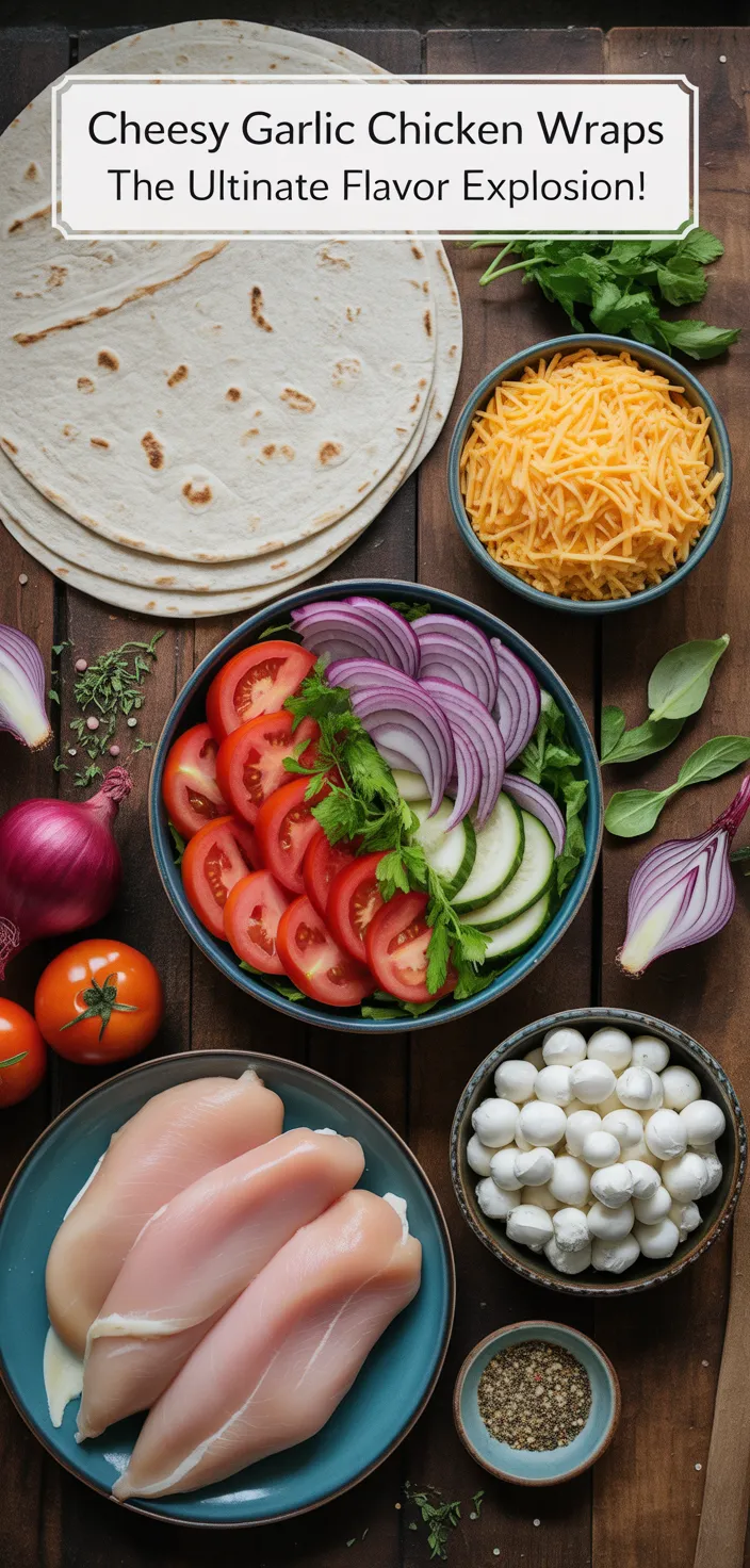 Ingredients photo for Cheesy Garlic Chicken Wraps – The Ultimate Flavor Explosion! Recipe