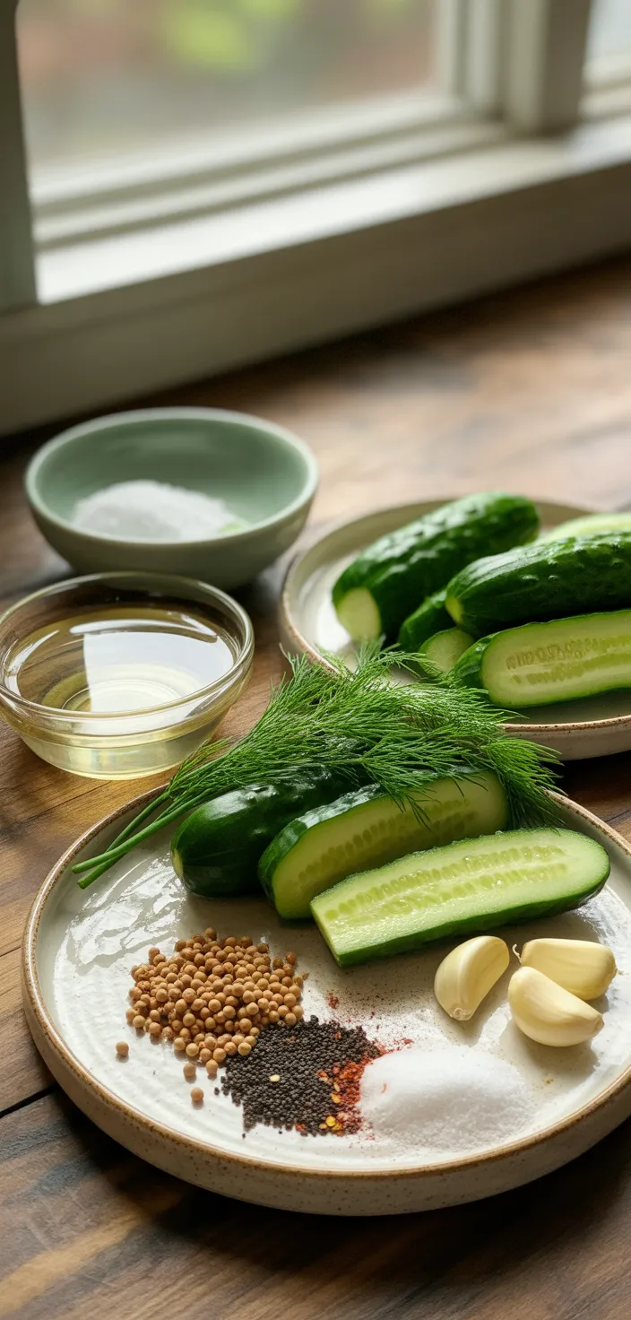 Ingredients photo for Easy (& Quick!) Refrigerator Pickles Recipe