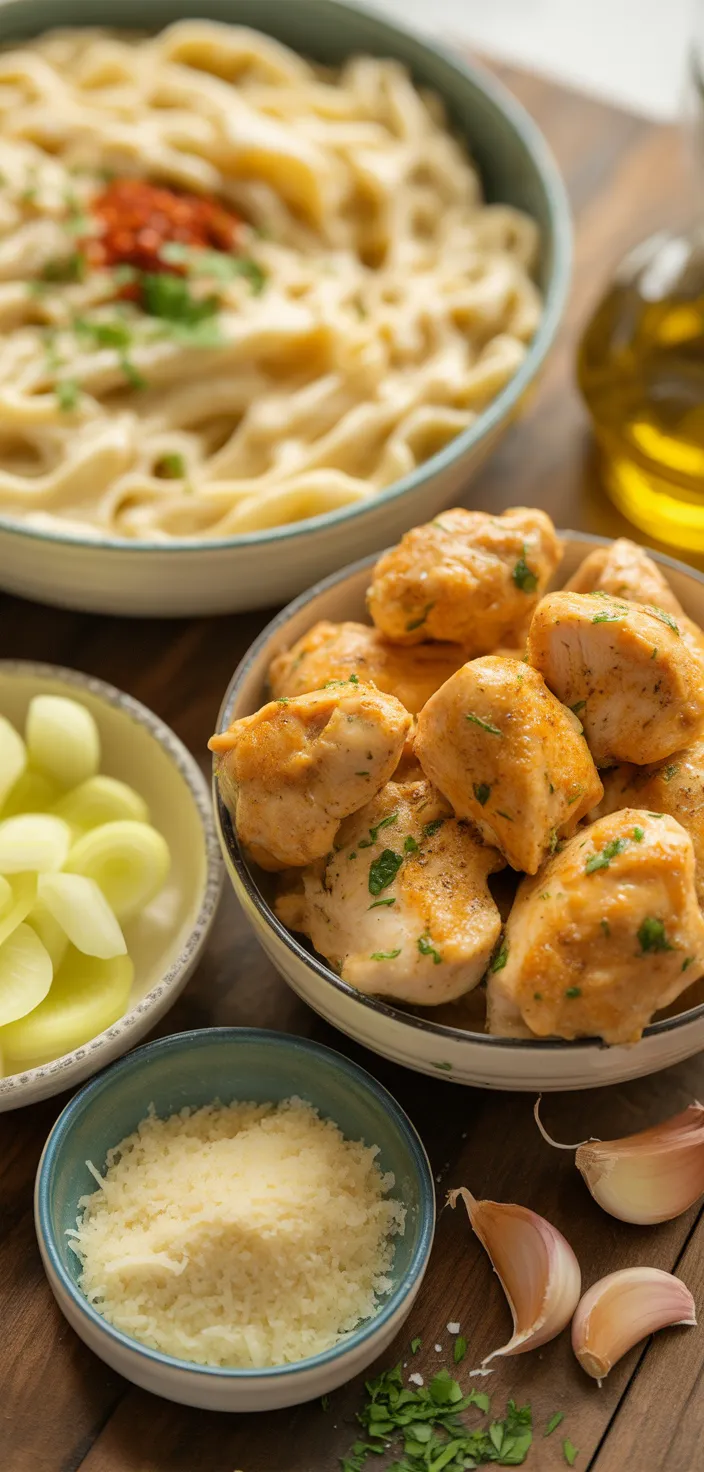 Ingredients photo for Garlic Butter Chicken Bites With Creamy Pasta Recipe