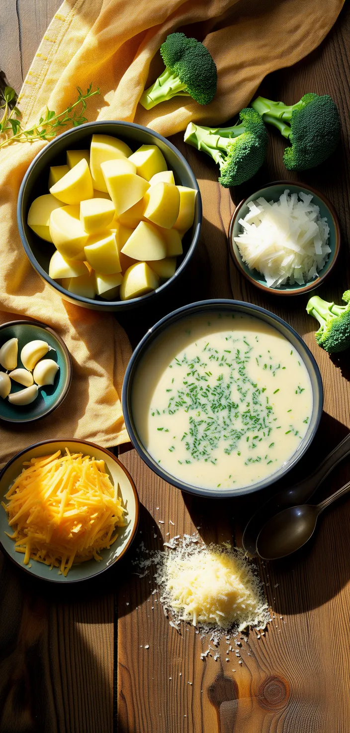 Ingredients photo for NO CREAM! BROCCOLI CHEESE AND POTATO SOUP Recipe