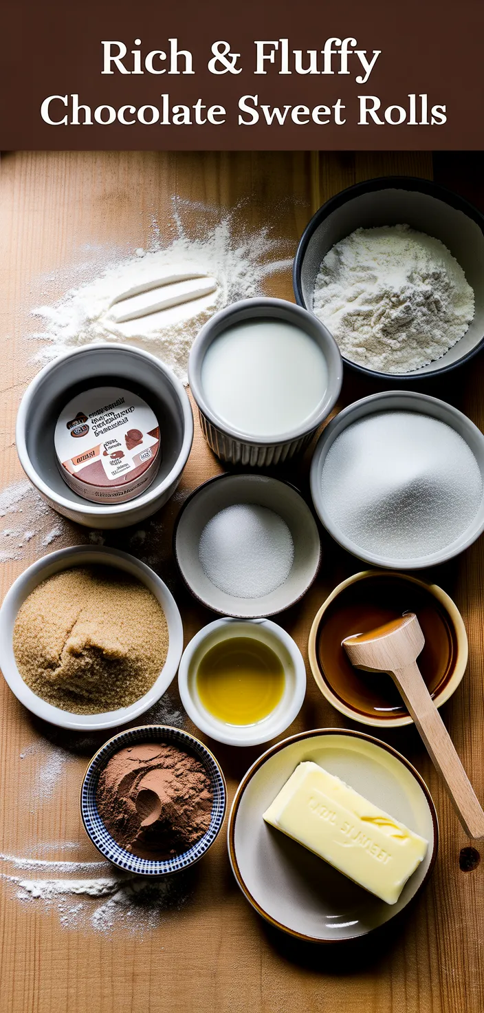 Ingredients photo for Rich & Fluffy Chocolate Sweet Rolls Recipe
