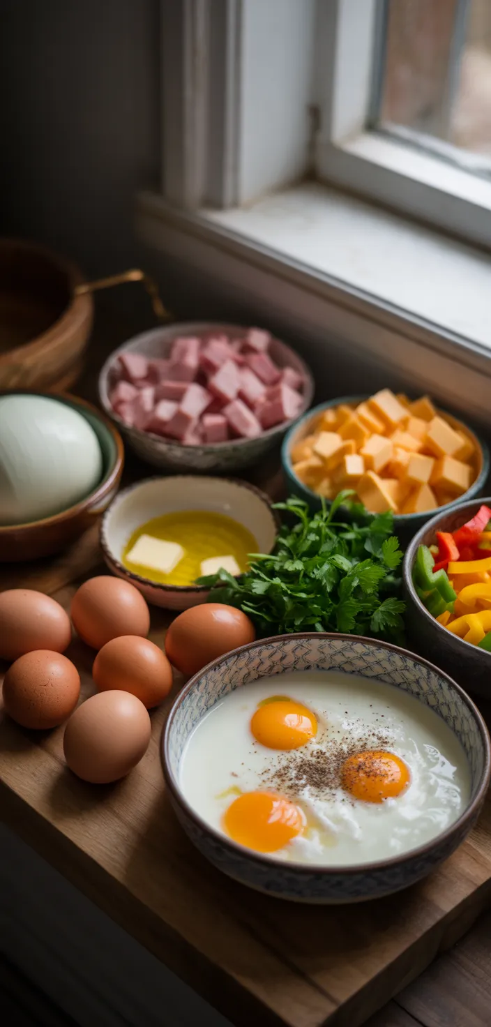 Ingredients photo for Baked Ham And Cheese Omelette Recipe