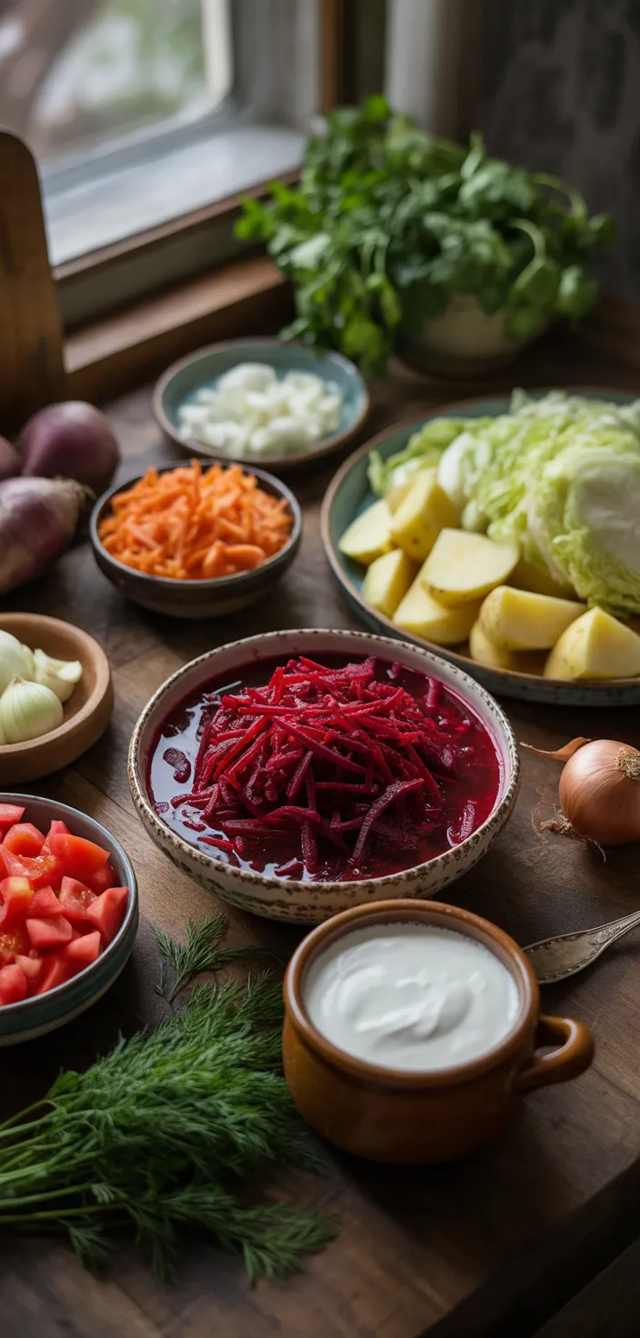 Ingredients photo for Classic Borscht Recipe (Iconic Beet Soup)