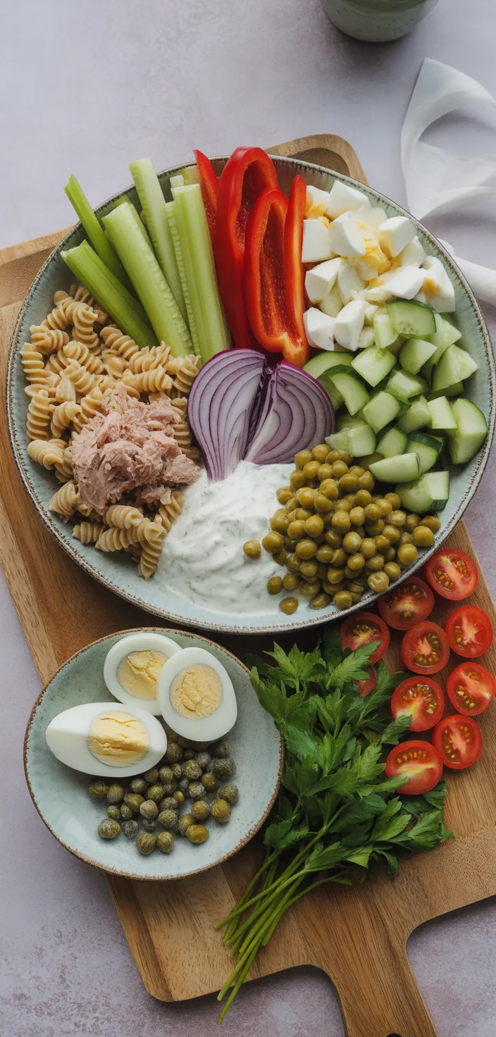 Ingredients photo for Healthy Creamy Pasta Salad Recipe