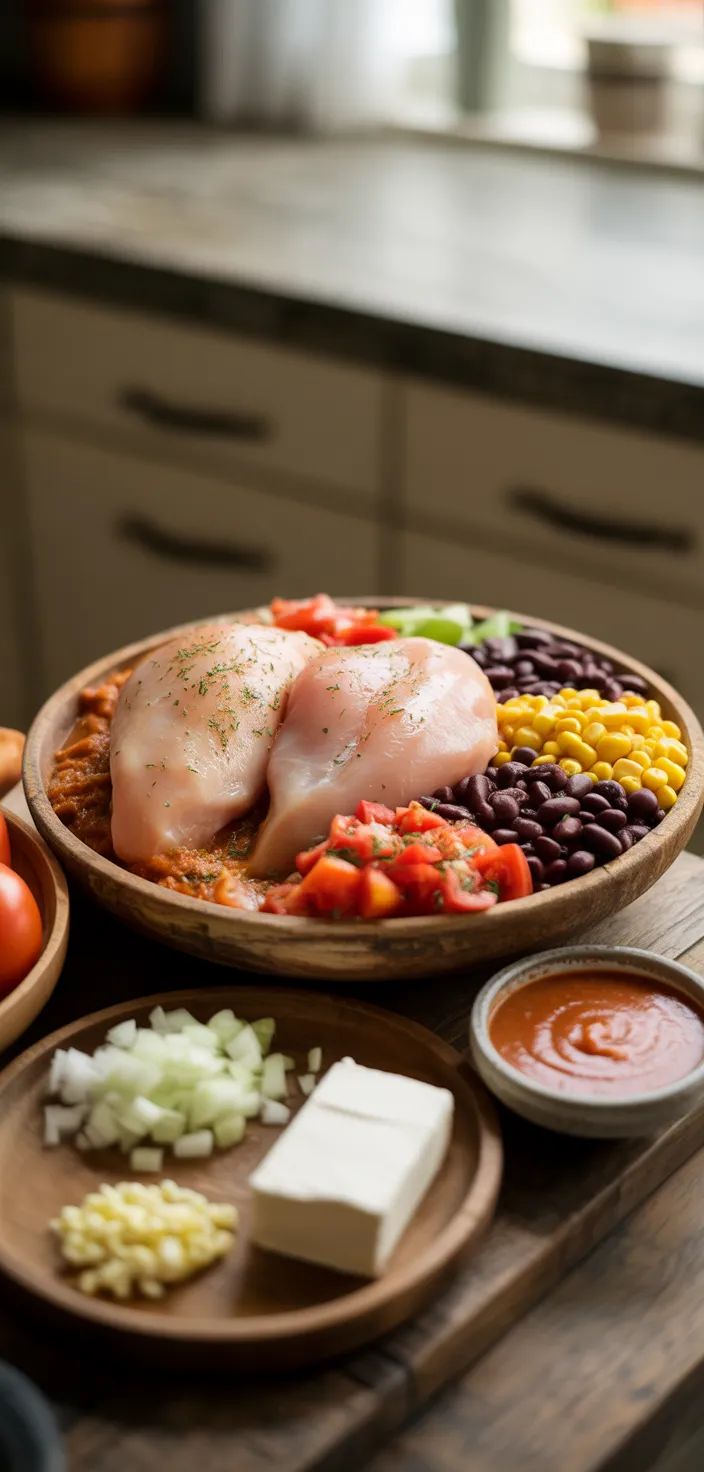 Ingredients photo for Slow Cooker Buffalo Chicken Chili Recipe