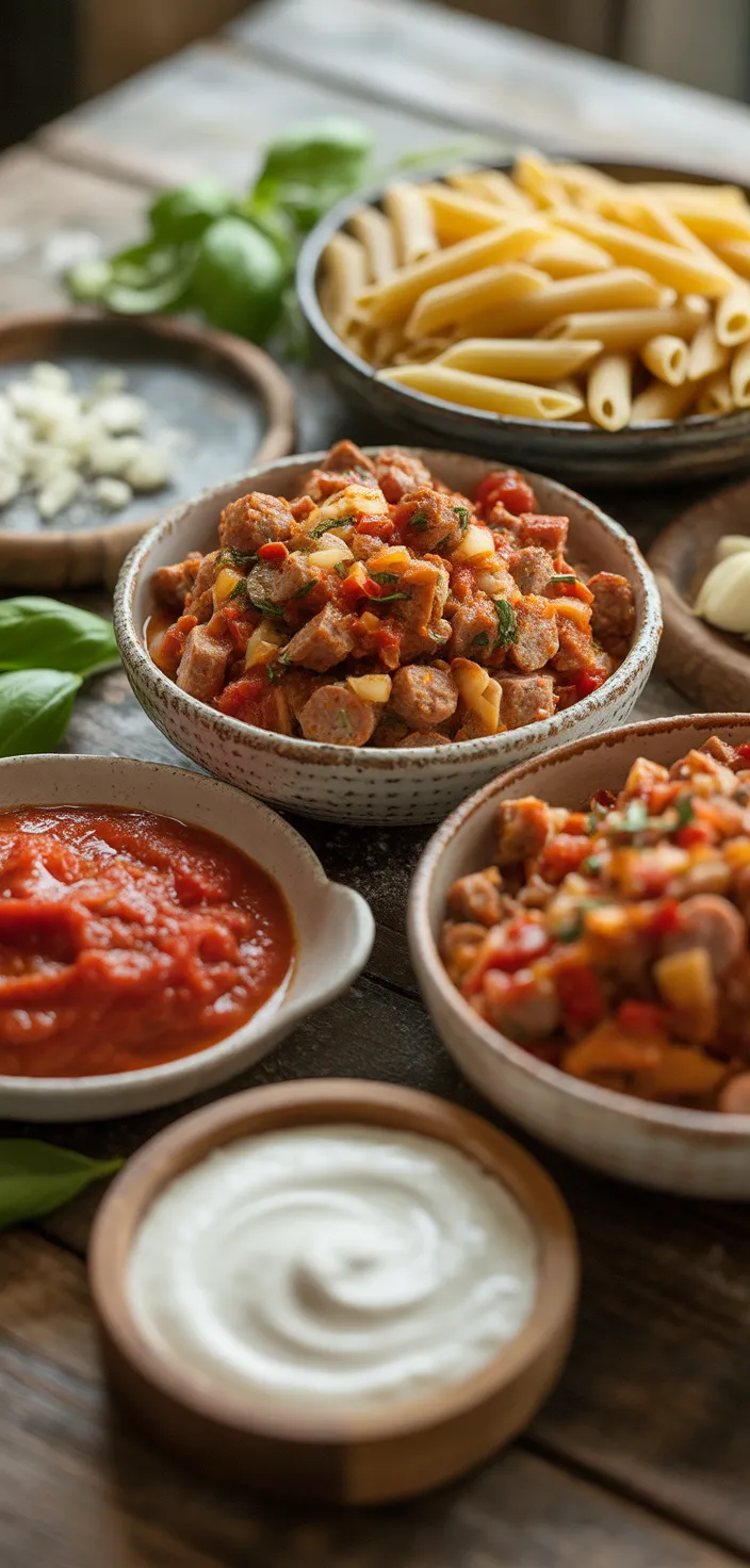 Ingredients photo for Spicy Italian Sausage Pasta Recipe